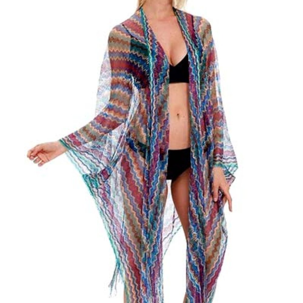 NWT Rainbow Pride Kimono Sheer Open Weave Coverup